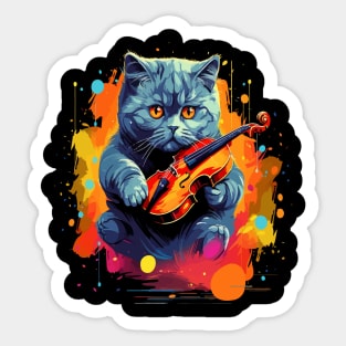 British Shorthair Playing Violin Sticker